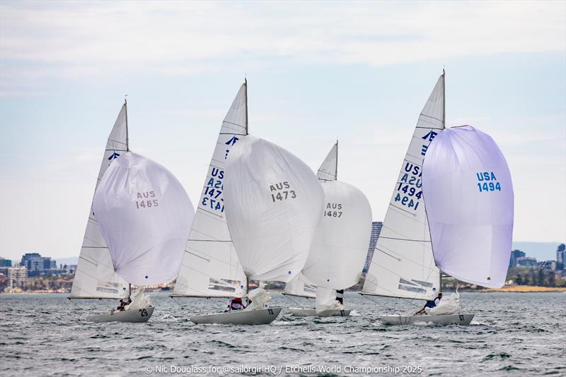 Battles throughout the fleet - 2025 Etchells Pre-World Championship - photo © Nic Douglass @sailorgirlHQ