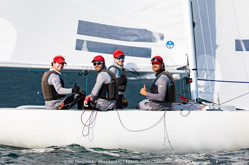 Lisa Rose were happy after their second in Race 4 - Etchells World Championship 2025 Day 2 - photo © Nic Douglass @sailorgirlHQ