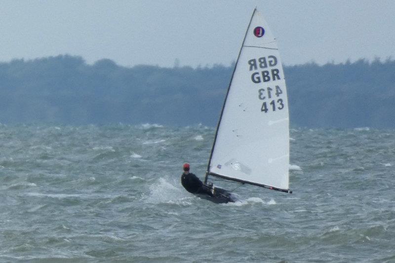 Alex Scoles sailing his Idol Composites boat in 25+ knots - Europe class Open and Youth Championships at Stokes Bay - photo © Jennie Clark