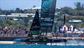 New Zealand SailGP Team passes the grandstand and Race Stadium on Race Day 1 - Bermuda Sail Grand Prix - May 4, 2024  © Samo Vidic - SailGP