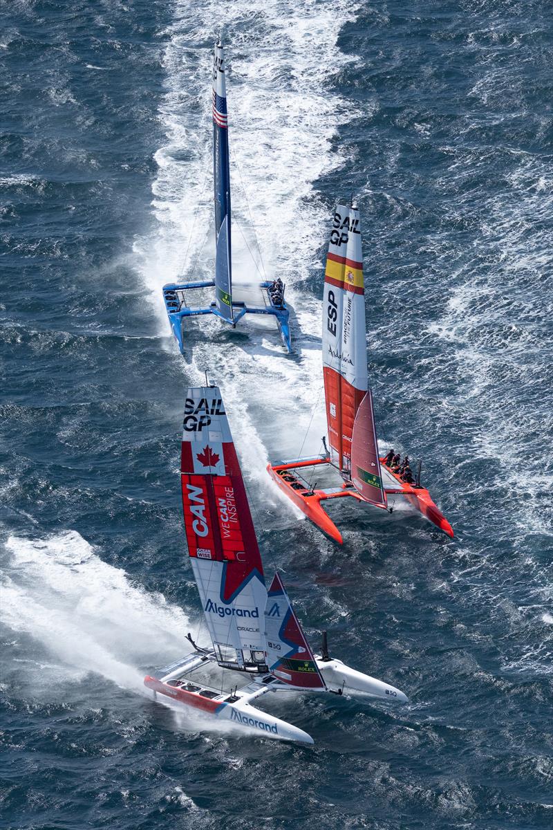 Canada SailGP Team , Spain SailGP Team h and USA SailGP Team  on Race Day 1 of the Range Rover France Sail Grand Prix in Saint Tropez, France photo copyright Jon Buckle/SailGP taken at Société Nautique de Saint-Tropez and featuring the F50 class