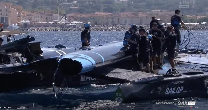 NZSailGP drops its 29metre wingsail after the finish of Race 3 - September 10, 2023 photo copyright SailGP taken at Royal New Zealand Yacht Squadron and featuring the F50 class