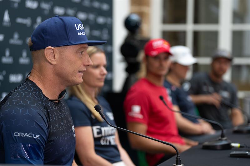 Jimmy Spithill, driver of USA SailGP Team, speaks to the media in a pre-event press conference ahead of the Spain Sail Grand Prix in Cadiz, Spain photo copyright Bob Martin for SailGP taken at  and featuring the F50 class