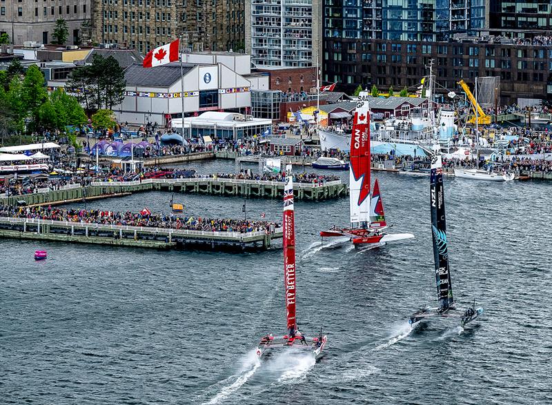 Canada SailGP Team sail past fans -  Rockwool Canada Sail Grand Prix in Halifax. June 2024 photo copyright Ricardo Pinto/SailGP taken at Halifax Sailing Club and featuring the F50 class