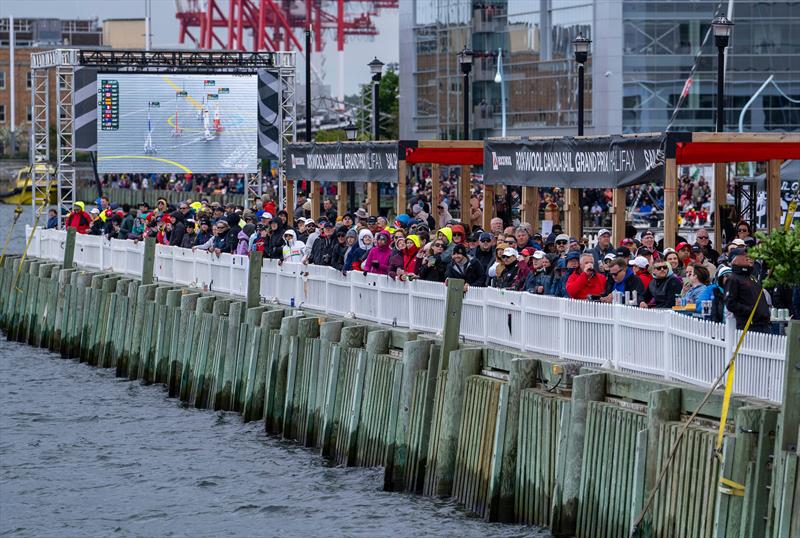 Spectators watch the racing action in rain and 12°C  from the Race Village on Race Day 1 of the Canada Sail Grand Prix in Halifax, Canada.  June 2024 photo copyright Andrew Baker/SailGP taken at Halifax Sailing Club and featuring the F50 class