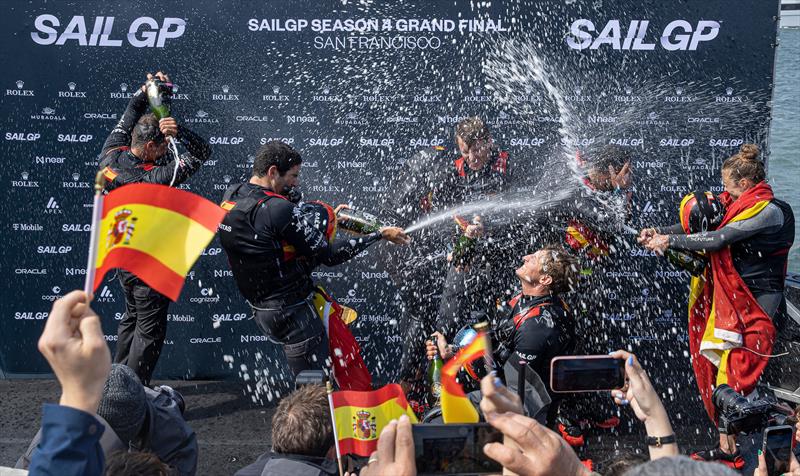 Spain SailGP team celebrate their win - Race Day 2 -  SailGP Season 4 Grand Final in San Francisco, USA - July 14, 2024 - photo © Katelyn Mulcahy / SailGP