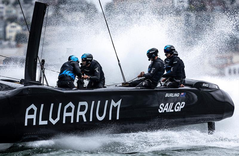 New Zealand SailGP Team helmed by Peter Burling in action on Race Day 1 of the SailGP Season 4 Grand Final in San Francisco, USA photo copyright Jed Jacobsohn for SailGP taken at  and featuring the F50 class