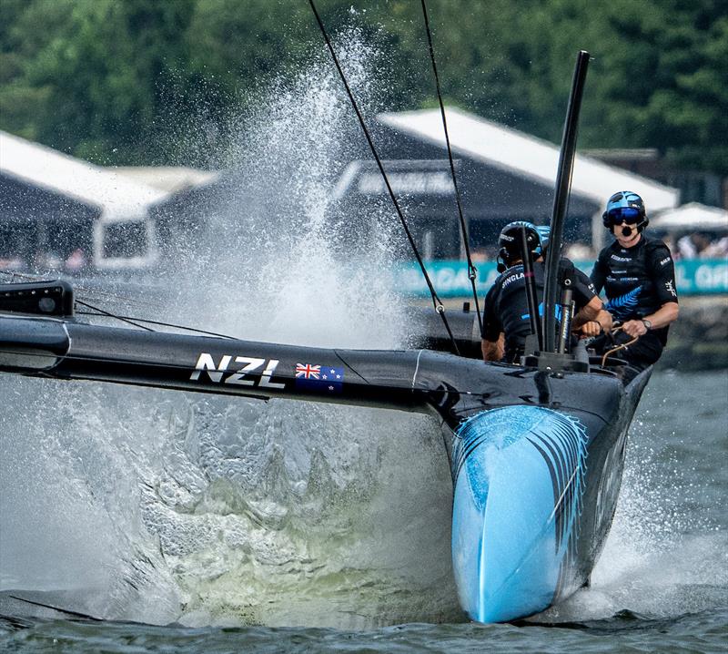 New Zealand SailGP Team helmed by Peter Burling in action on Race Day 1 of the Mubadala New York Sail Grand Prix in New York, USA photo copyright Ricardo Pinto for SailGP taken at  and featuring the F50 class