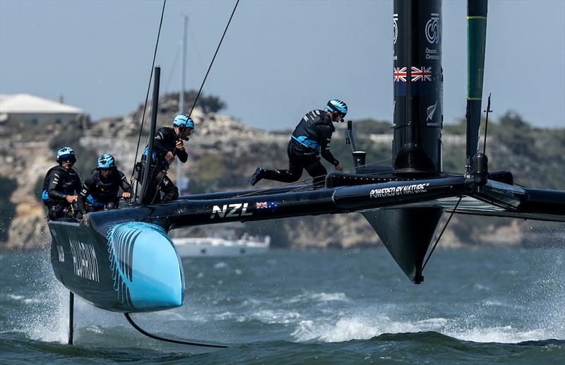 New Zealand SailGP Team helmed by Peter Burling in action passing Alcatraz Island on Race Day 2 of the SailGP Season 4 Grand Final in San Francisco, USA - photo © Samo Vidic for SailGP