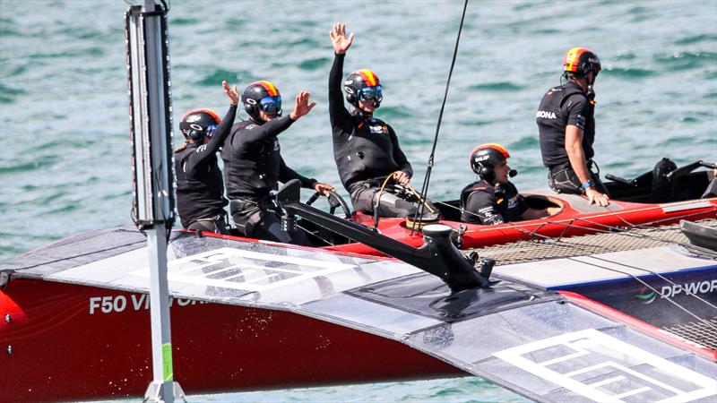  Spain salute the crowd after their win - Race Day 1 - Auckland SailGP - January 18,  2024 photo copyright Richard Gladwell - Sail-World.com/nz taken at Royal New Zealand Yacht Squadron and featuring the F50 class