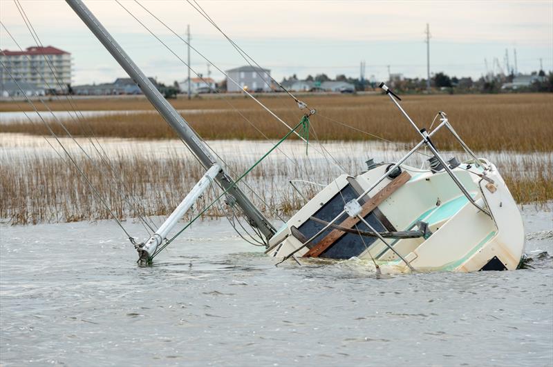 Derelict sailboat just outside Beaufort Harbor. BoatUS Foundation NOAA Grant to remove derelict vessels and fishing nets from Beaufort Harbor in Beaufort, North Carolina. November 2018 working with TowBoatUS Beaufort - photo © BoatUS Foundation