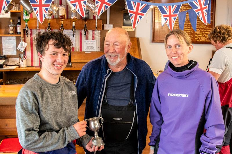 Solomon Day and Heather Trollinger receive their trophy from Race Officer Tony Wright - Flying Fifteen open meeting at Middle Nene photo copyright David Livingstone taken at Middle Nene Sailing Club and featuring the Flying Fifteen class