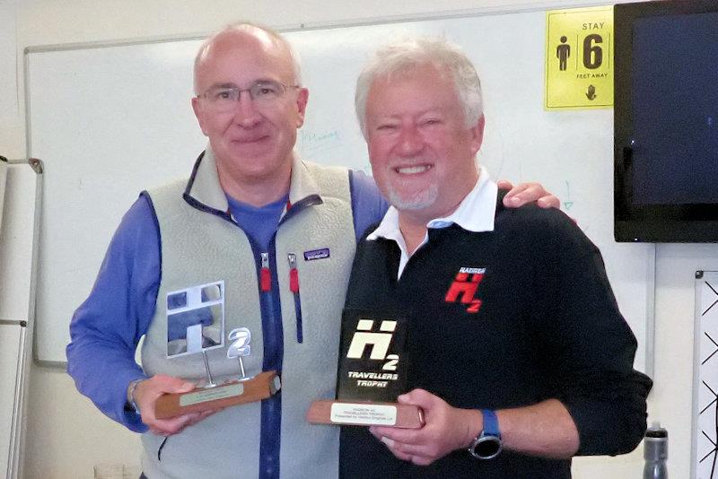 Richard Leftley (left) receives the Solent Trophy and Travellers Trophy from class captain Adrian Williams - Hadron H2 Solent Trophy at Warsash - photo © Keith Callaghan