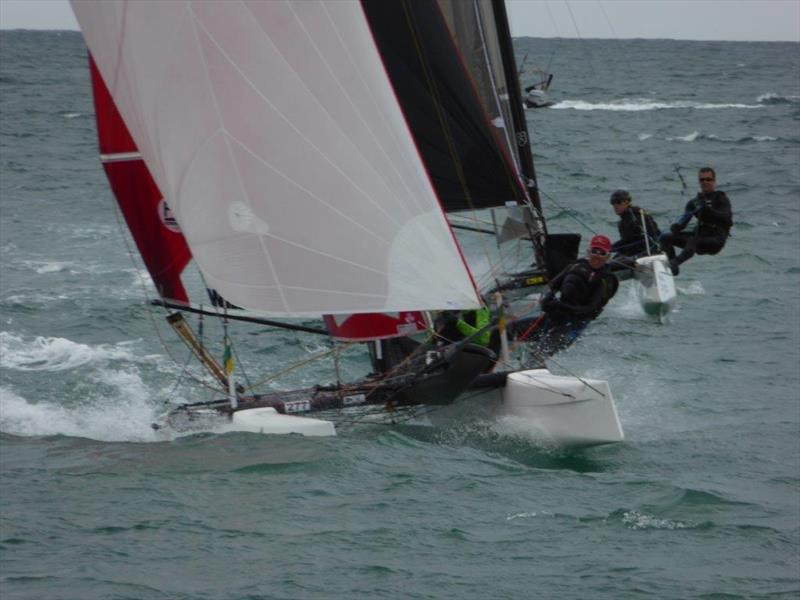 Wildcats dicing downwind on Sunday during the Rubicon (Jersey) Channel Islands Hobie Cat Championships - photo © Elaine Burgis