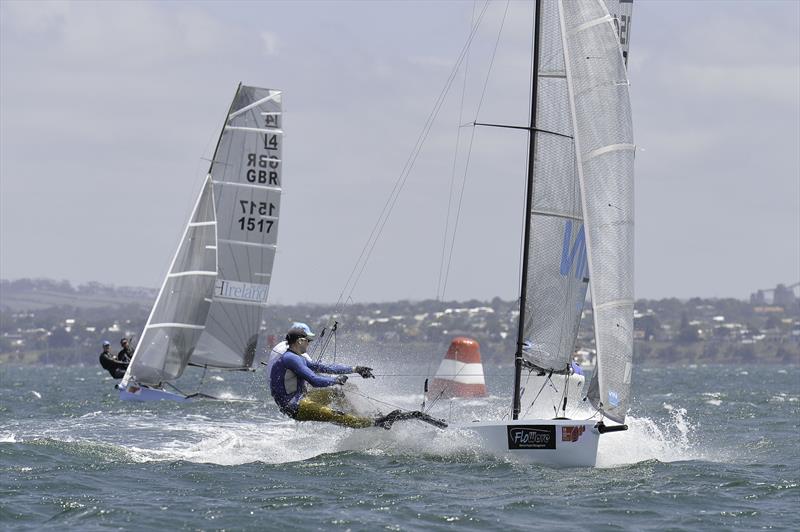 Day 3 of the International 14 Worlds in Geelong photo copyright Christophe Favreau / www.christophefavreau.com taken at Royal Geelong Yacht Club and featuring the International 14 class