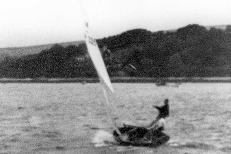 Could this be the first photo of a sailor trapezing? photo copyright G Westell taken at Milwaukee Community Sailing Center and featuring the International 14 class