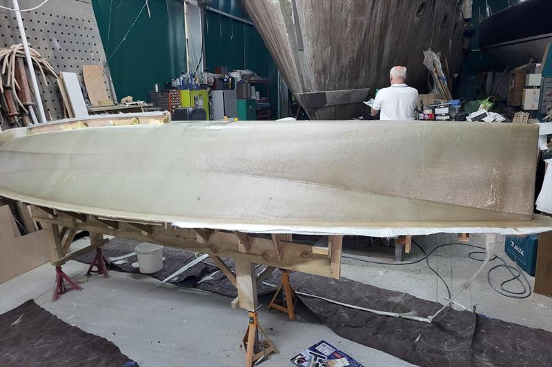 The mould is now laid up over the top with multiple layers of glass cloth - photo © Dougal Henshall