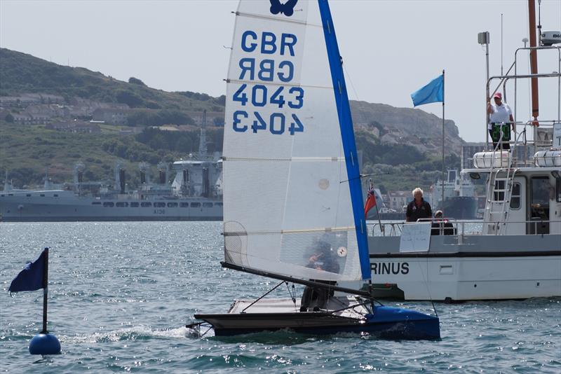 Martin Harrison holds on for a narrow, but well deserved win in Race 1 - Lowrider International Moth UK National Championship photo copyright Dougal Henshall taken at Weymouth & Portland Sailing Academy and featuring the International Moth class