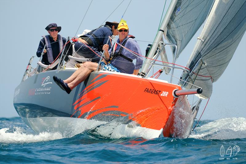 Fareast 28R with a bit of work to do to catch up to Chicken Lips - Bartercard Sail Paradise 2020  - photo © Mitch Pearson / Surf Sail Kite