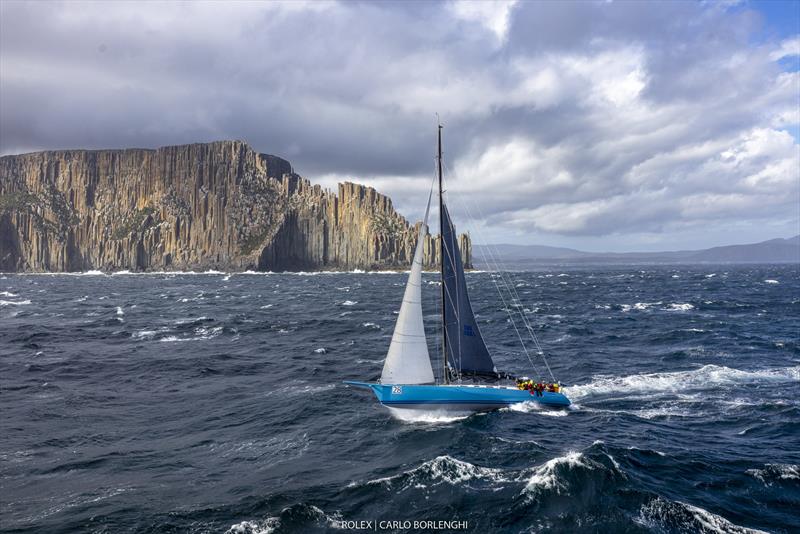 The Santa Cruz 70 Antipodes (Geoff Hill HKG) flies around Tasman Island - 2022 Rolex Sydney Hobart - photo © Carlo Borlenghi