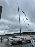 Pwllheli Regatta flags flying in Plas Heli marina on Pata Negra, just returned from a tough Round Ireland Yacht Race © Victoria Cox