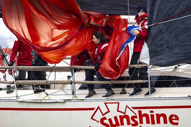 Tyndelle Bleakley on bow of Sunshine during the Australian Women's Keelboat Regatta 2024 - photo © Andrea Francolini / AWKR