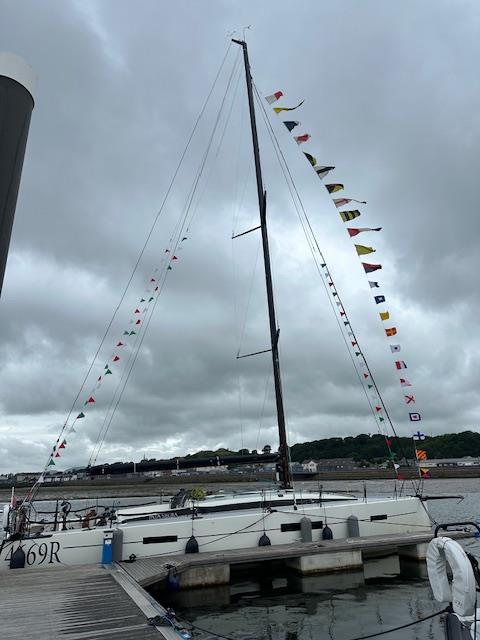 Pwllheli Regatta flags flying in Plas Heli marina on Pata Negra, just returned from a tough Round Ireland Yacht Race - photo © Victoria Cox