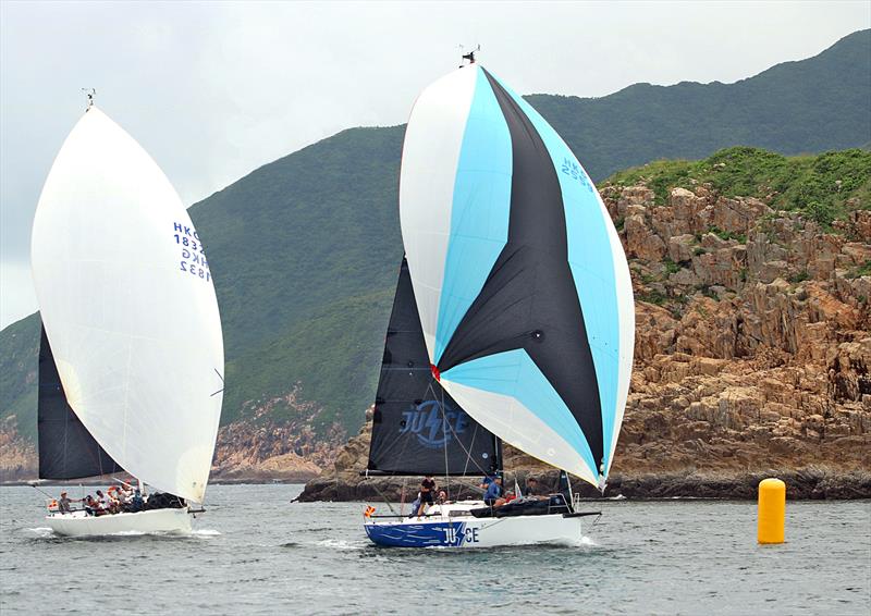 Close finish for Dexter (left) and Juice. UK Sailmakers Typhoon Series 2024 photo copyright Fragrant Harbour taken at Hebe Haven Yacht Club and featuring the IRC class