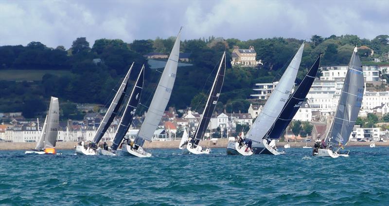 IRC fleet upwind during the Carey Olsen Jersey Regatta photo copyright Bill Harris taken at Royal Channel Islands Yacht Club and featuring the IRC class