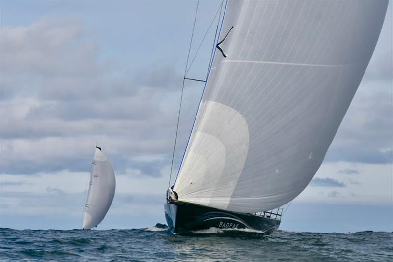 Tom Holthus' Botin 56 BadPak taking First to Finish, just ahead of George Hershman & Mark Comings' R/P 63 GoodEnergy photo copyright J Johnson taken at San Diego Yacht Club and featuring the IRC class