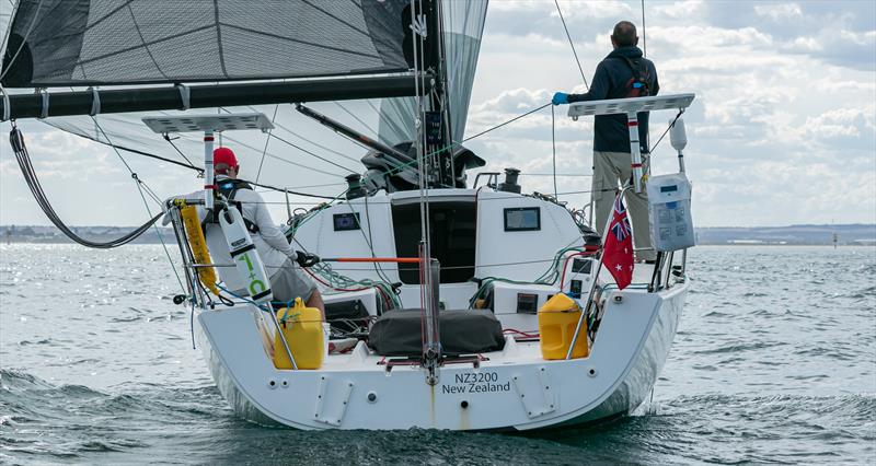 Alan Paris helms with Jon sail trimming as Learning to Fly starts photo copyright Al Dillon taken at Ocean Racing Club of Victoria and featuring the IRC class