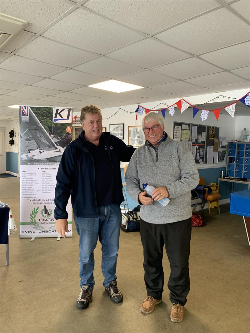 Spot prize winner Geoff King in the K1 End of Season Open at Broxbourne photo copyright Hilly King taken at Broxbourne Sailing Club and featuring the K1 class