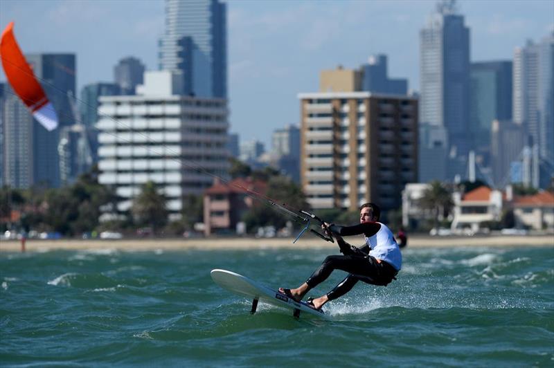 Martin Dolenc enjoying the high winds on day 3 of ISAF Sailing World Cup Melbourne photo copyright Sport the library / Jeff Crow taken at Royal Melbourne Yacht Squadron and featuring the Kiteboarding class