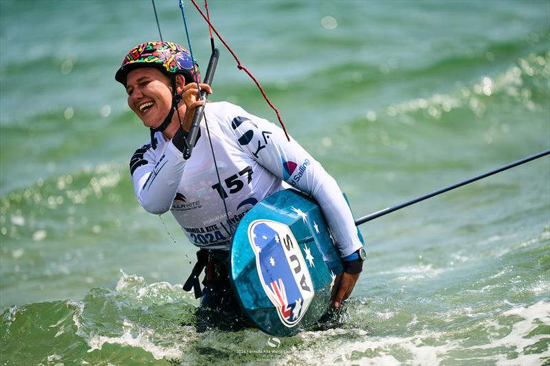 Breiana Whitehead coming off the water photo copyright Robert Hajduk IKA media taken at  and featuring the Kiteboarding class