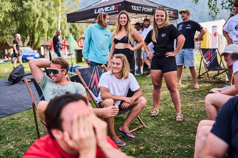 Maeder in foreground, distraught. The rest of the fleet enjoying the challenge - 2024 KiteFoil World Series Austria day 1 photo copyright IKA Media / Robert Hajduk taken at  and featuring the Kiteboarding class