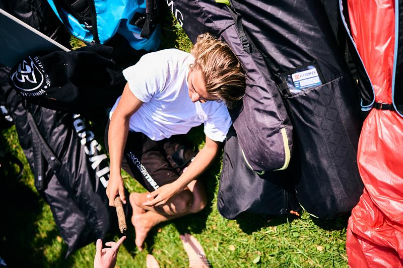 Jan Koszowski in a quiver of kite gear - 2024 KiteFoil World Series Austria day 1 photo copyright IKA Media / Robert Hajduk taken at  and featuring the Kiteboarding class