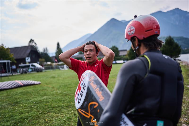 `What did I do!` Maeder regretting his challenge to Dickinson - 2024 KiteFoil World Series Austria day 1 photo copyright IKA Media / Robert Hajduk taken at  and featuring the Kiteboarding class