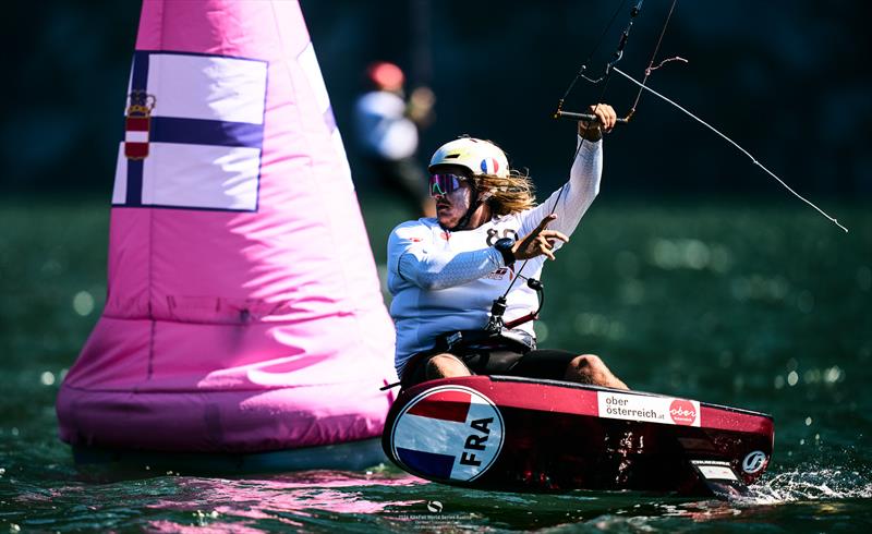 Benoit Gomez hitting the high notes with his self-designed Element kite - 2024 KiteFoil World Series Austria day 3 - photo © IKA Media / Robert Hajduk