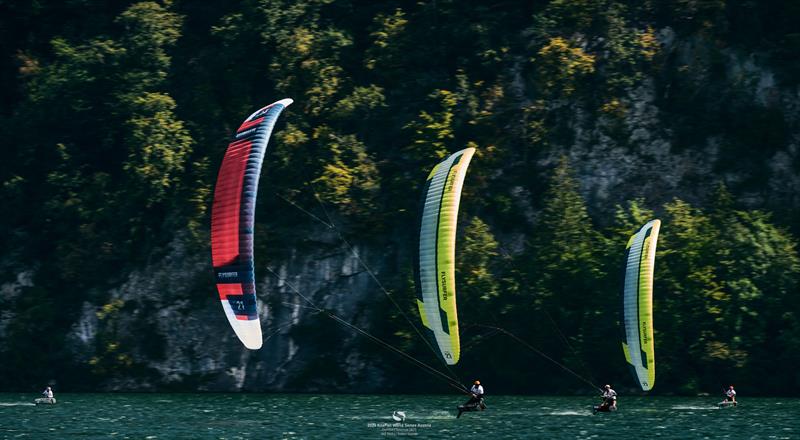 Still flying fast in light winds on Traunsee - 2024 KiteFoil World Series Austria photo copyright IKA Media / Robert Hajduk taken at  and featuring the Kiteboarding class