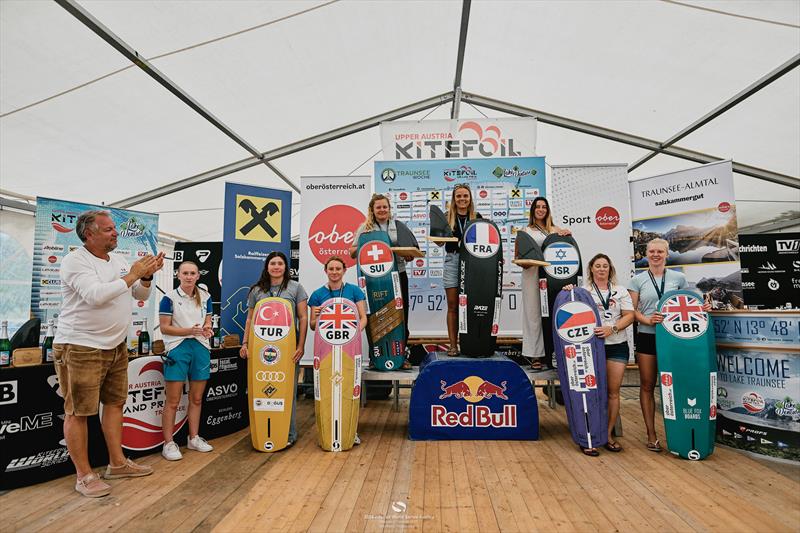 The Women's podium - 2024 KiteFoil World Series Austria photo copyright IKA Media / Robert Hajduk taken at  and featuring the Kiteboarding class