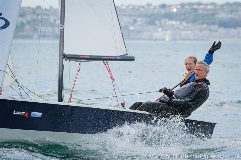 A very happy youth helm Edie Carter with dad Jeremy during the Astral Azure 2000 class National Championship at Torbay photo copyright Tania Hutchings / www.50northphotography.co.uk taken at Royal Torbay Yacht Club and featuring the 2000 class