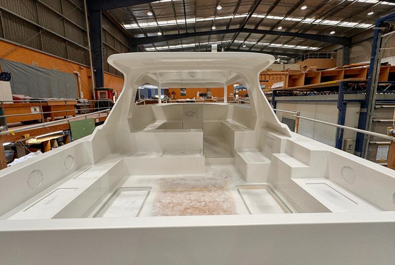 Cockpit and cabin  ready for top coating  - Catalyst GT - Lloyd Stevenson Boatbuilders - June 2024 - photo © LSB