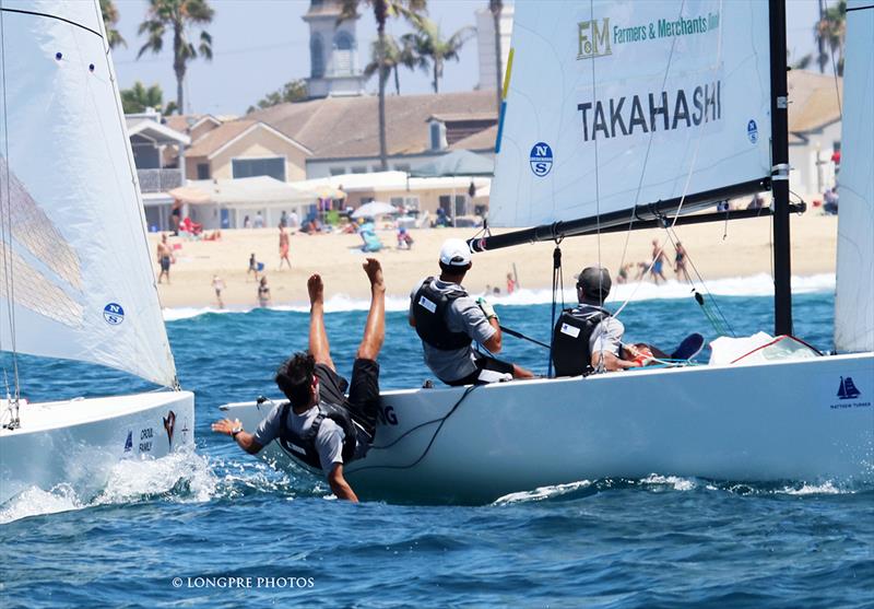 Leonard Takahashi being knocked overboard by Harry Price in 2017 Governor's Cup semi-finals. Both return this year - photo © Mary Longpre