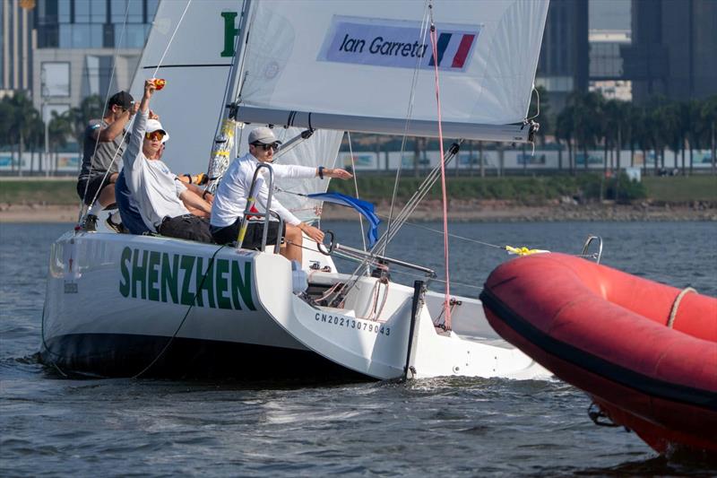 Ian Garreta (FRA) with crew Vicenç Girodeau, Thibaut Demai, Calixte Benoit, Alice Chiappori - World Match Racing Tour Shenzhen Bao'an Final 2024 - Day 3 - photo © Ian Roman / WMRT