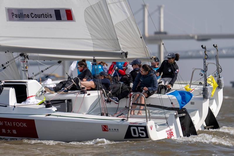 Pauline Courtois, FRA/ Match in Pink crew: Maelenn Lemaitre, Sophie Faguet, Laurane Mettraux, Louise Acker advance to the Quarter-finals. - Macao Match Cup day 3 - photo © Ian Roman / WMRT