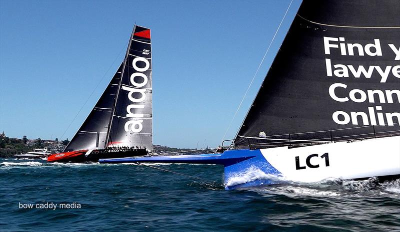 Duelling bowsprits of andoo Comanche and LawConnect photo copyright Bow Caddy Media taken at Cruising Yacht Club of Australia and featuring the Maxi class