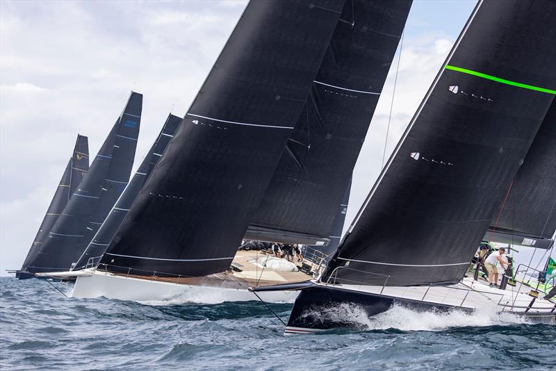 Bella Mente wins the pin but with the giant Galateia to weather of her at the start of race two on day 2 of the IMA Maxi Europeans - photo © IMA / Studio Borlenghi 