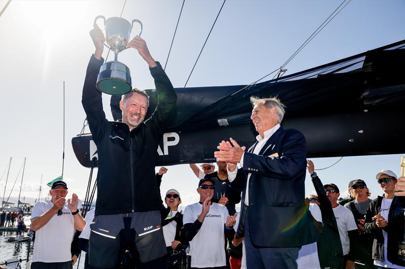 Christian Beck after winning Line Honours in the  2023 Rolex Sydney Hobart Yacht Race photo copyright CYCA | Salty Dingo taken at Cruising Yacht Club of Australia and featuring the Maxi class