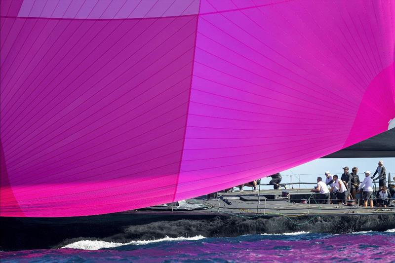 The characteristic fuchsia spinnaker of Sir Peter Ogden's Jethou photo copyright Gilles Martin-Raget taken at Yacht Club Costa Smeralda and featuring the Maxi class