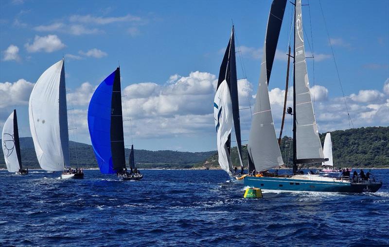 The Grand Soleil 72 Bianca gybes after rounding the windward mark - Les Voiles de Saint-Tropez photo copyright IMA taken at Société Nautique de Saint-Tropez and featuring the Maxi class